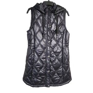 Maurices Quilted Hooded Puffer Vest Black Snap Front Pockets Size S EUC